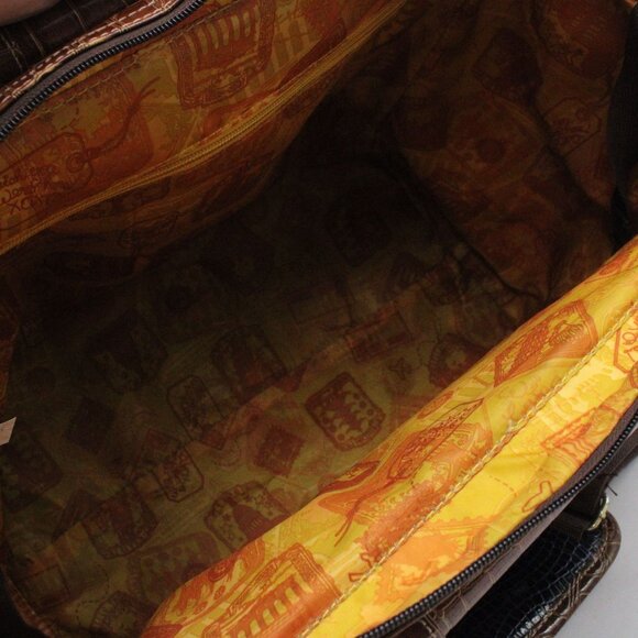Samantha Brown Dowel Travel Bag Croc Embossed BLUE Brown Weekender Carry On VTG - Picture 13 of 15